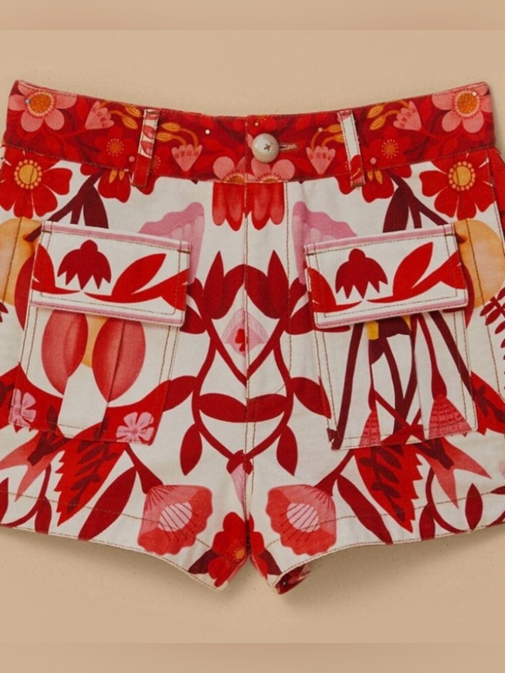 FARM Rio White Denim Shorts with Red Floral Print NWOT! - Picture 5 of 16